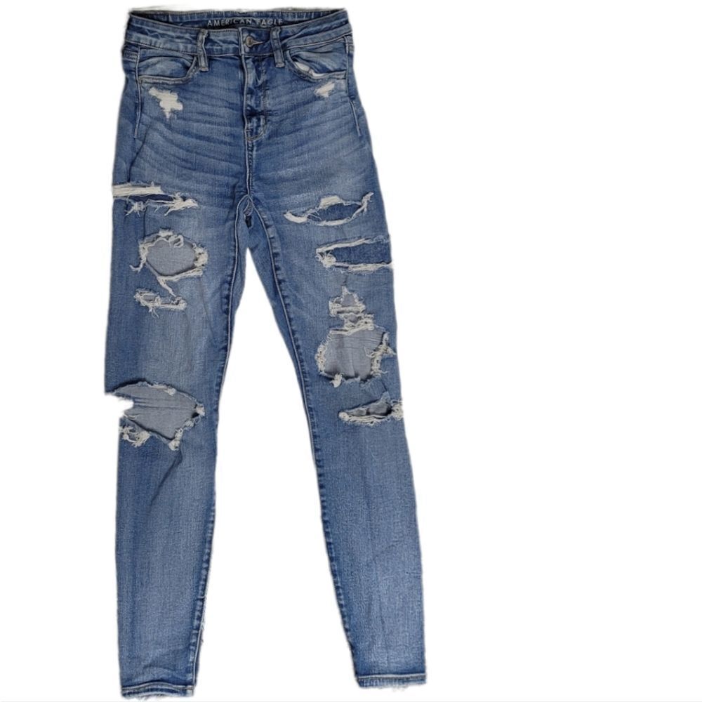 AMERICAN EAGLE jeans distressed destroyed super hi-rise‎ stretch jegging 4